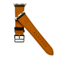 Black leather Apple Watch band, connector and stitching detail