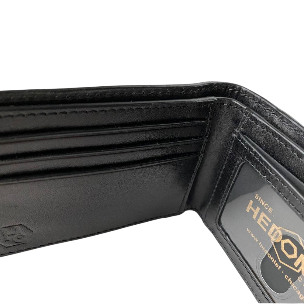 Black croc-embossed bifold wallet and leather belt gift set by Hedonist Chicago