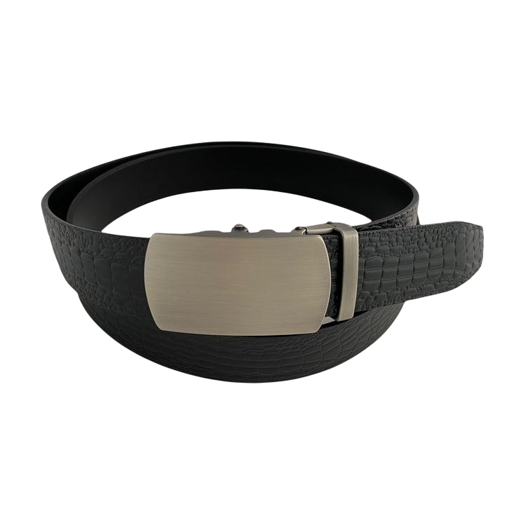 Black croc-embossed bifold wallet and leather belt gift set by Hedonist Chicago