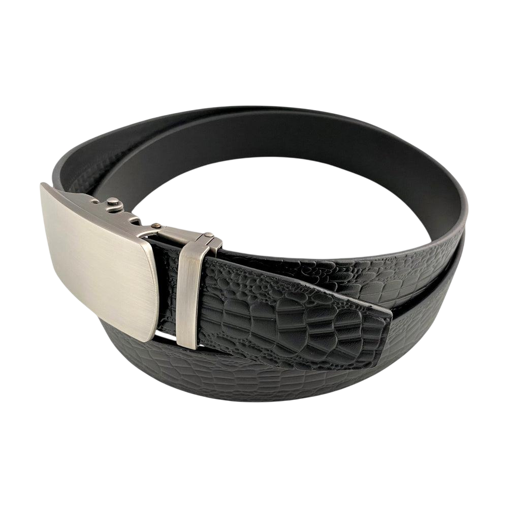 Black croc-embossed bifold wallet and leather belt gift set by Hedonist Chicago
