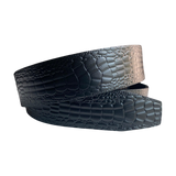 Black croco-embossed leather belt strap, 1.38 inch, classic front view