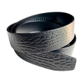 Black croco-embossed leather belt strap, 1.38 inch, texture close-up detail