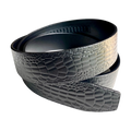 Black croco-embossed leather belt strap, 1.38 inch, texture close-up detail