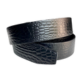 Black croco-embossed leather belt strap, 1.38 inch, signature detail view