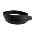 Black croco leather ratchet belt with black hollow frame buckle, front view