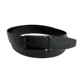 Black croco leather ratchet belt with black hollow frame buckle, front view