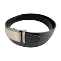 Black croco leather ratchet belt, strap texture close-up
