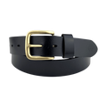 Black extra durable leather belt with buckle 02, 1.55 inch, angled view