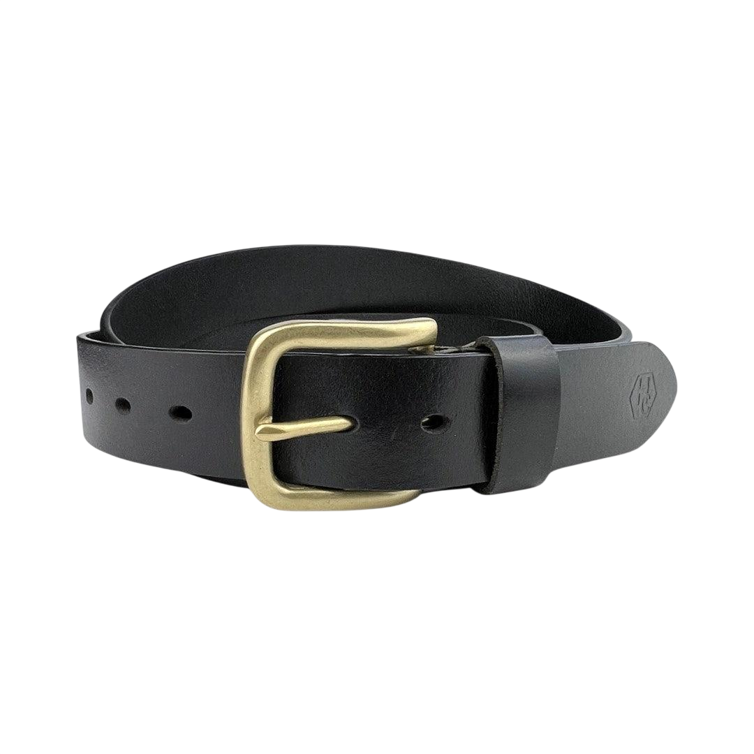 Black extra durable leather belt with buckle 02, 1.55 inch, hardware detail