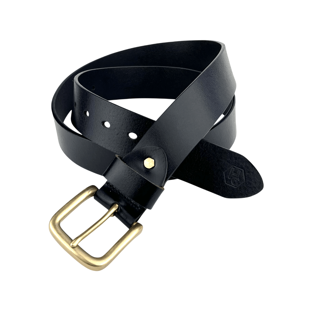 Black extra durable leather belt strap 1.55 inch with buckle 02 - Hedonist Chicago