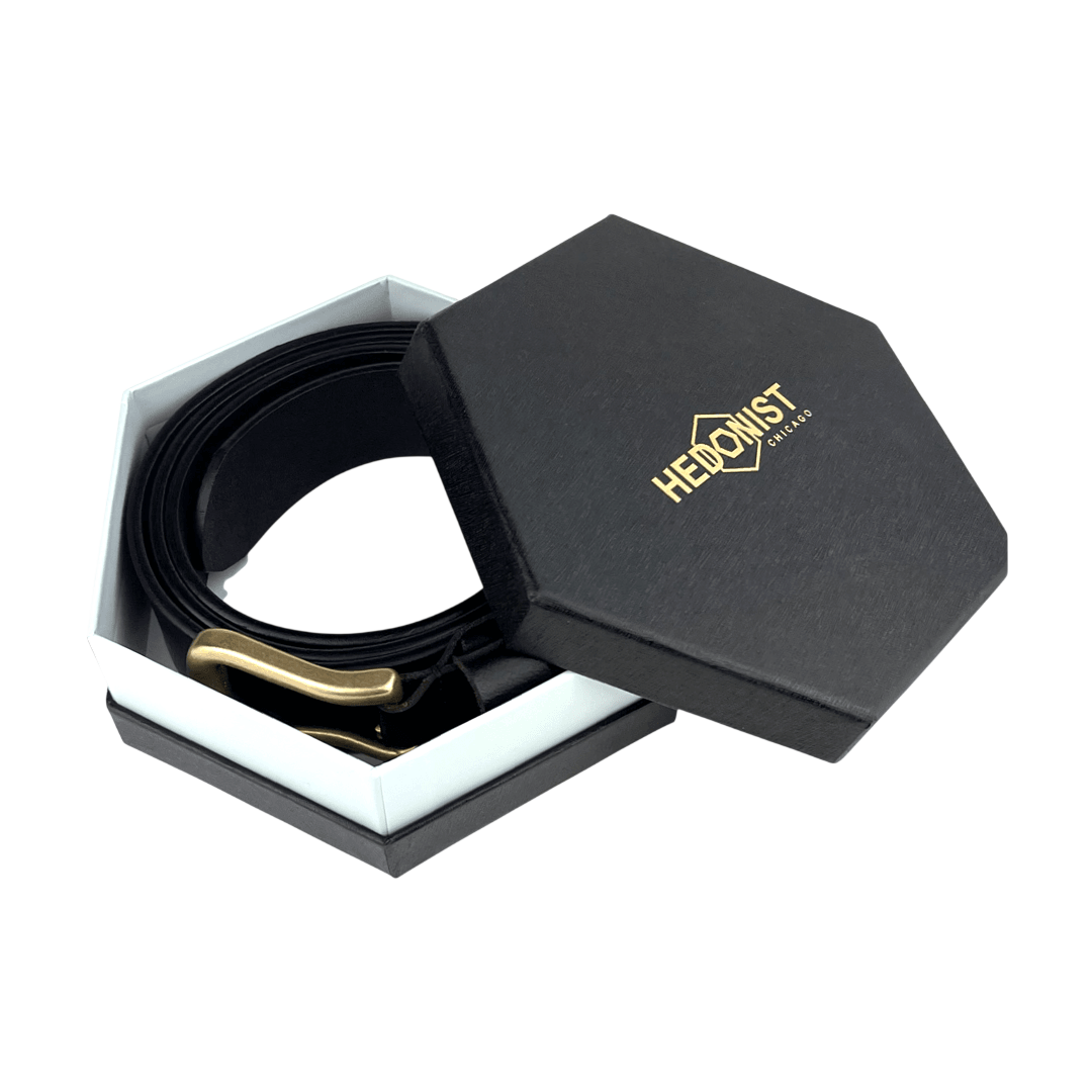 Black extra durable leather belt with buckle 02, 1.55 inch, by Hedonist Chicago