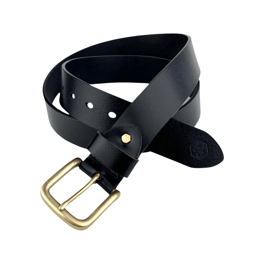 Black extra durable leather belt with buckle 2, 1.55 inch, by Hedonist Chicago