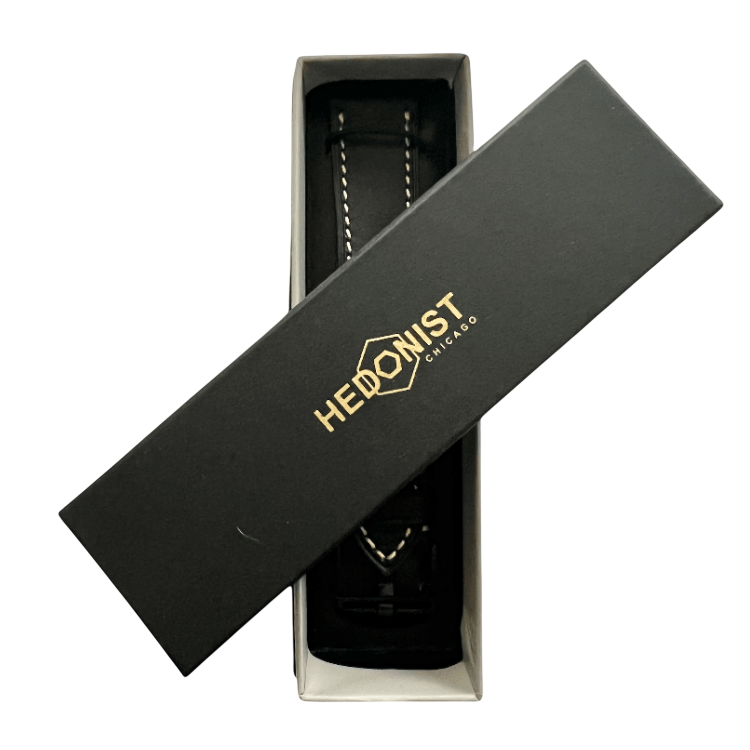 Black flat leather Apple Watch band, side view