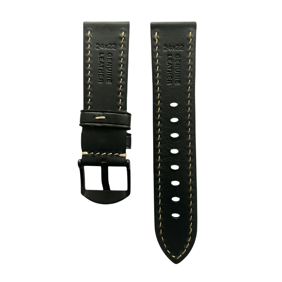 Black flat leather Apple Watch band, front view