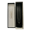 Black flat leather Apple Watch band with stainless steel buckle
