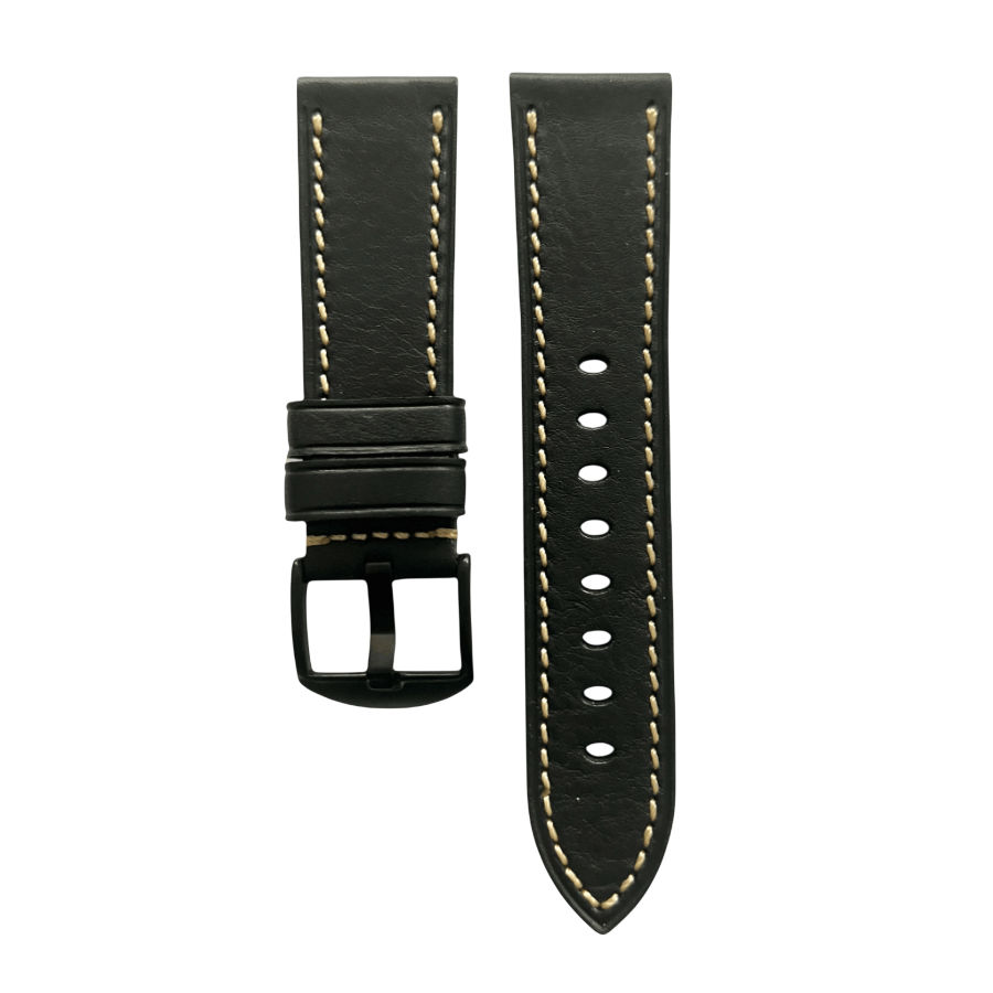 Black flat leather Apple Watch band presented in gift box