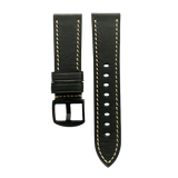 Black flat leather Apple Watch band presented in gift box