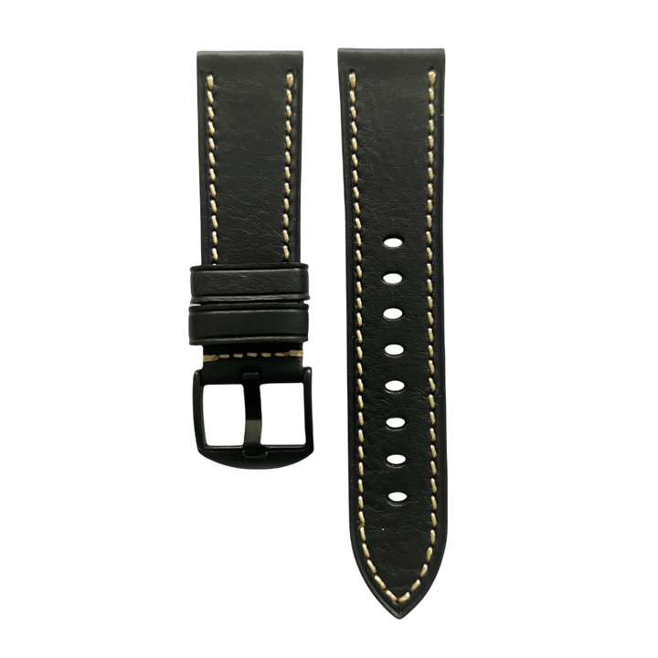 Black flat leather Apple Watch band presented in gift box