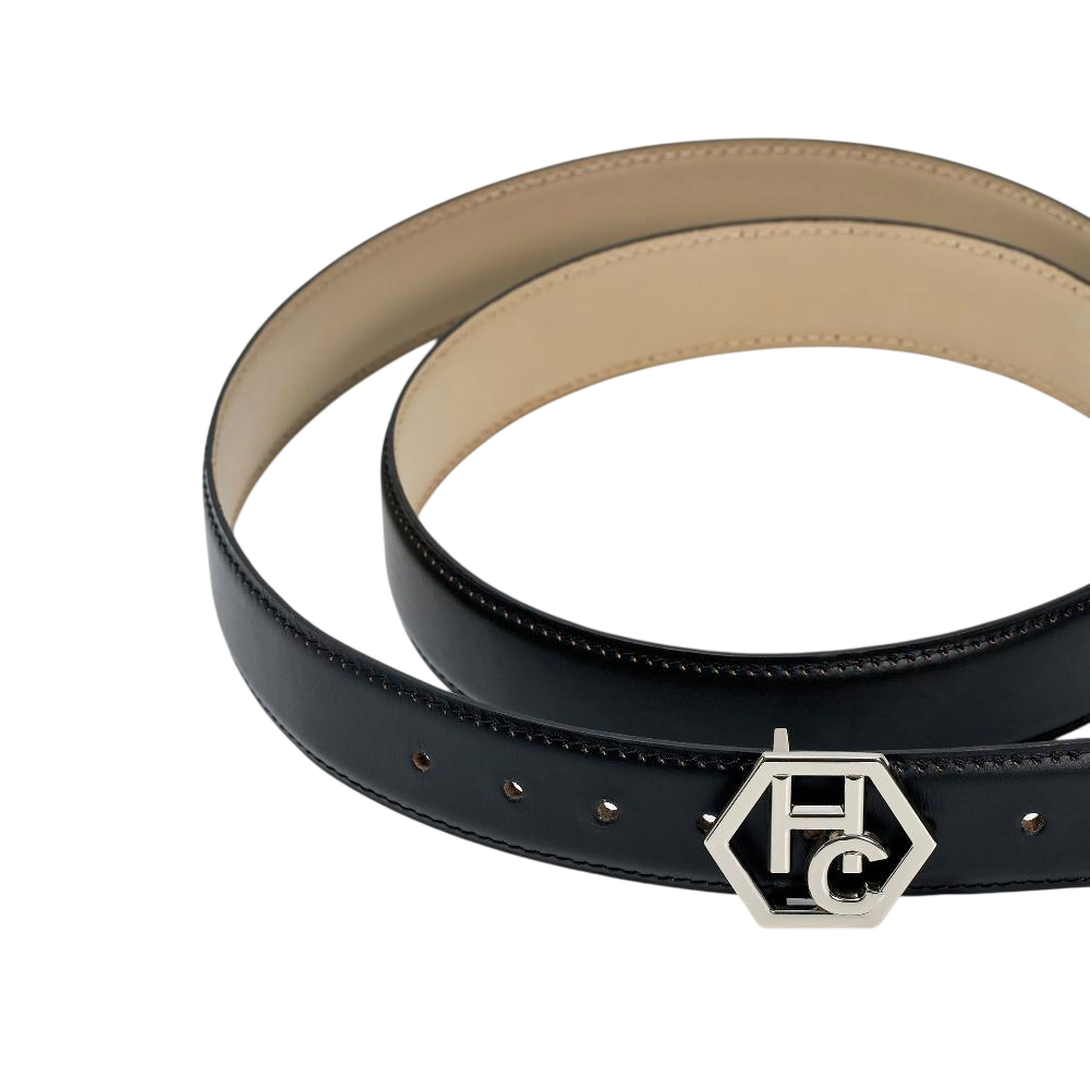 Edge stitching detail on women's reversible design leather belt - black - Hedonist Chicago (1"/1.3", reversible with ivory)
