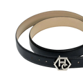Edge finish detail on women's reversible design leather belt - black - Hedonist Chicago (1"/1.3", reversible with ivory)