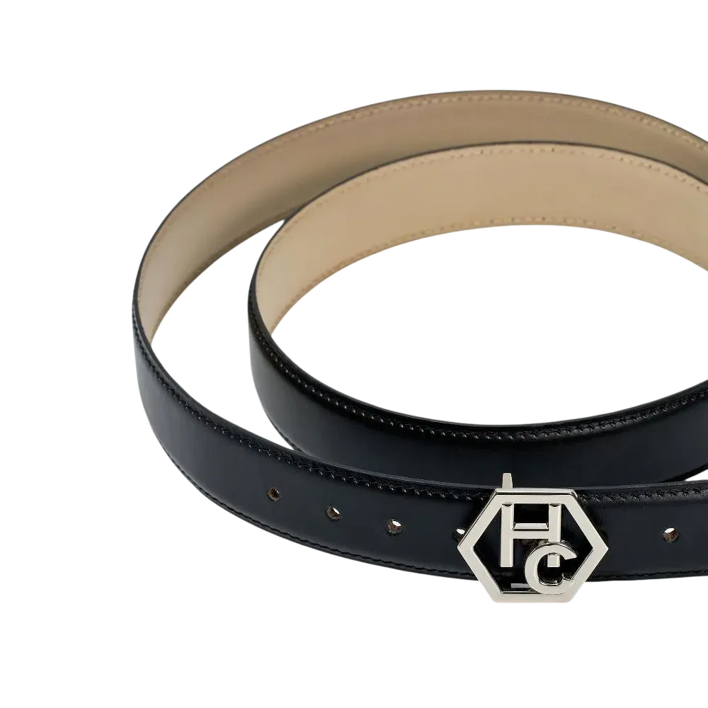 Edge finish detail on women's reversible design leather belt - black - Hedonist Chicago (1"/1.3", reversible with ivory)