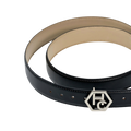 Edge stitching detail on women's reversible design leather belt - black - Hedonist Chicago (1", reversible with ivory)