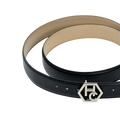 Edge finish detail on women's reversible design leather belt - black - Hedonist Chicago (1", reversible with ivory)