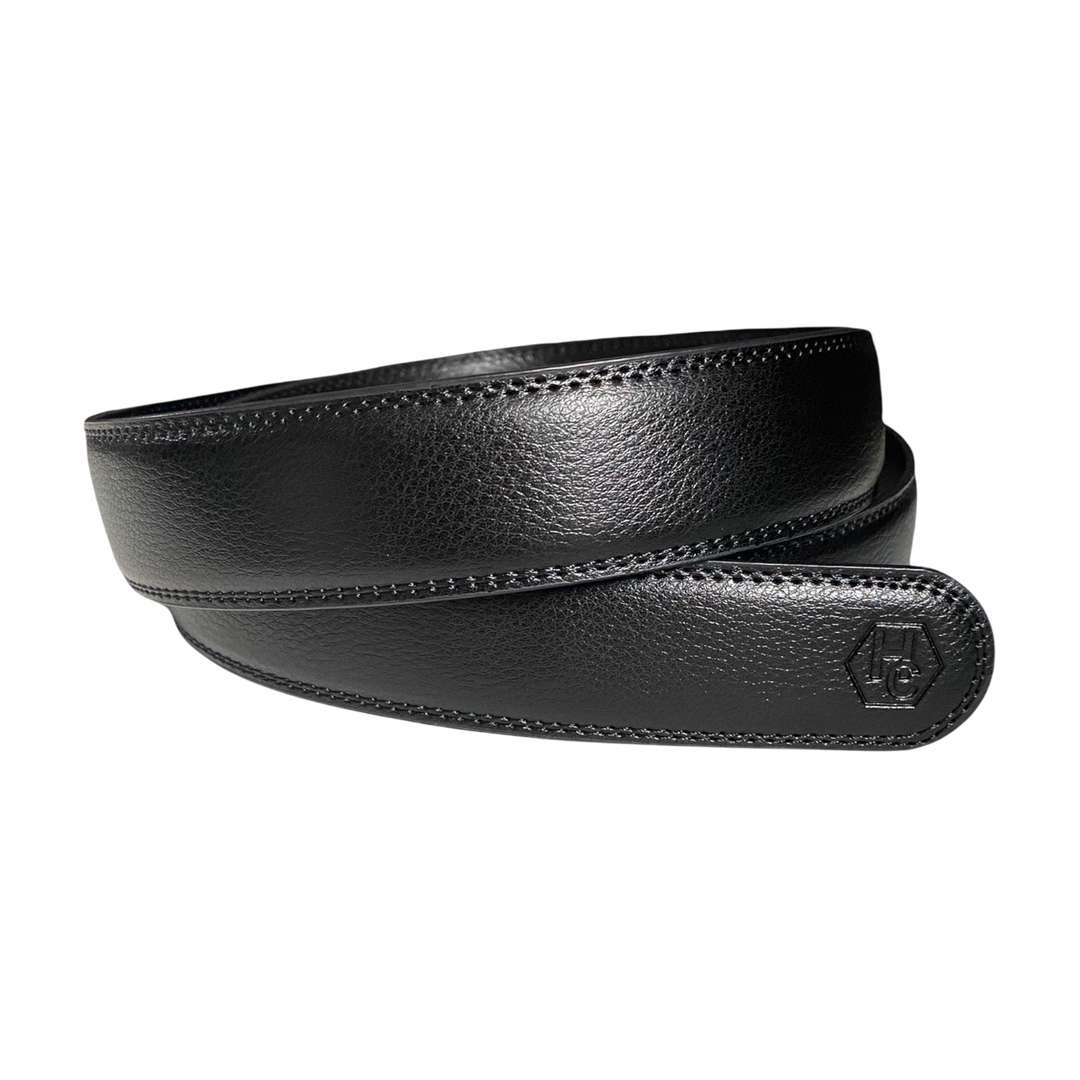 Black leather belt strap, 1.15 inch, classic front view