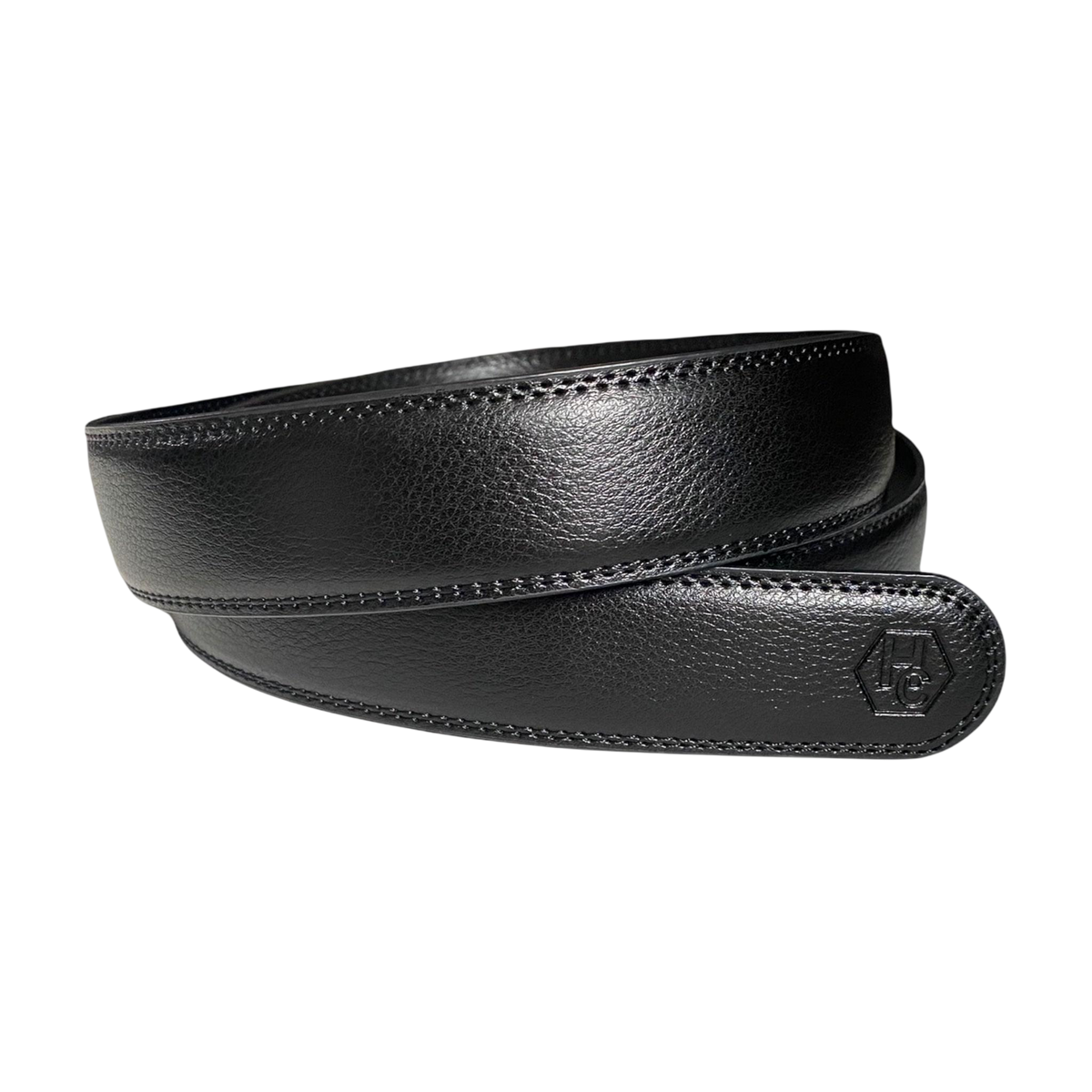 Black leather belt strap, 1.15 inch, classic front view