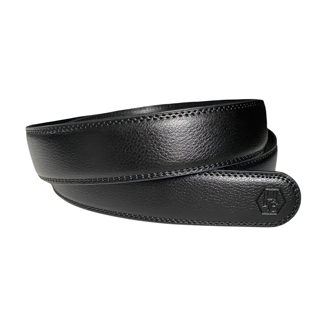 Black leather belt strap, 1.15 inch, classic front view
