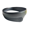 Black leather belt strap, 1.15 inch, signature detail view