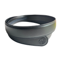 Black leather belt strap, 1.15 inch, signature detail view