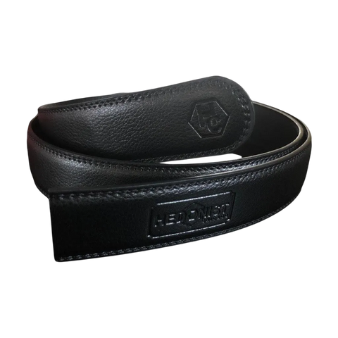 Black leather belt strap, 1.38 inch, front view