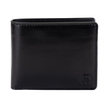 A black leather bi-fold wallet with a Hedonist Chicago logo on the bottom right corner.