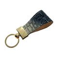 Black leather key chain, full grain leather, angled view