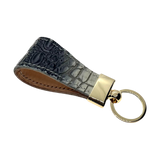 Black leather key chain, full grain leather, front view