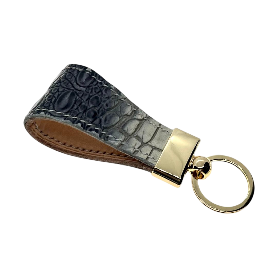 Black leather key chain, full grain leather, front view