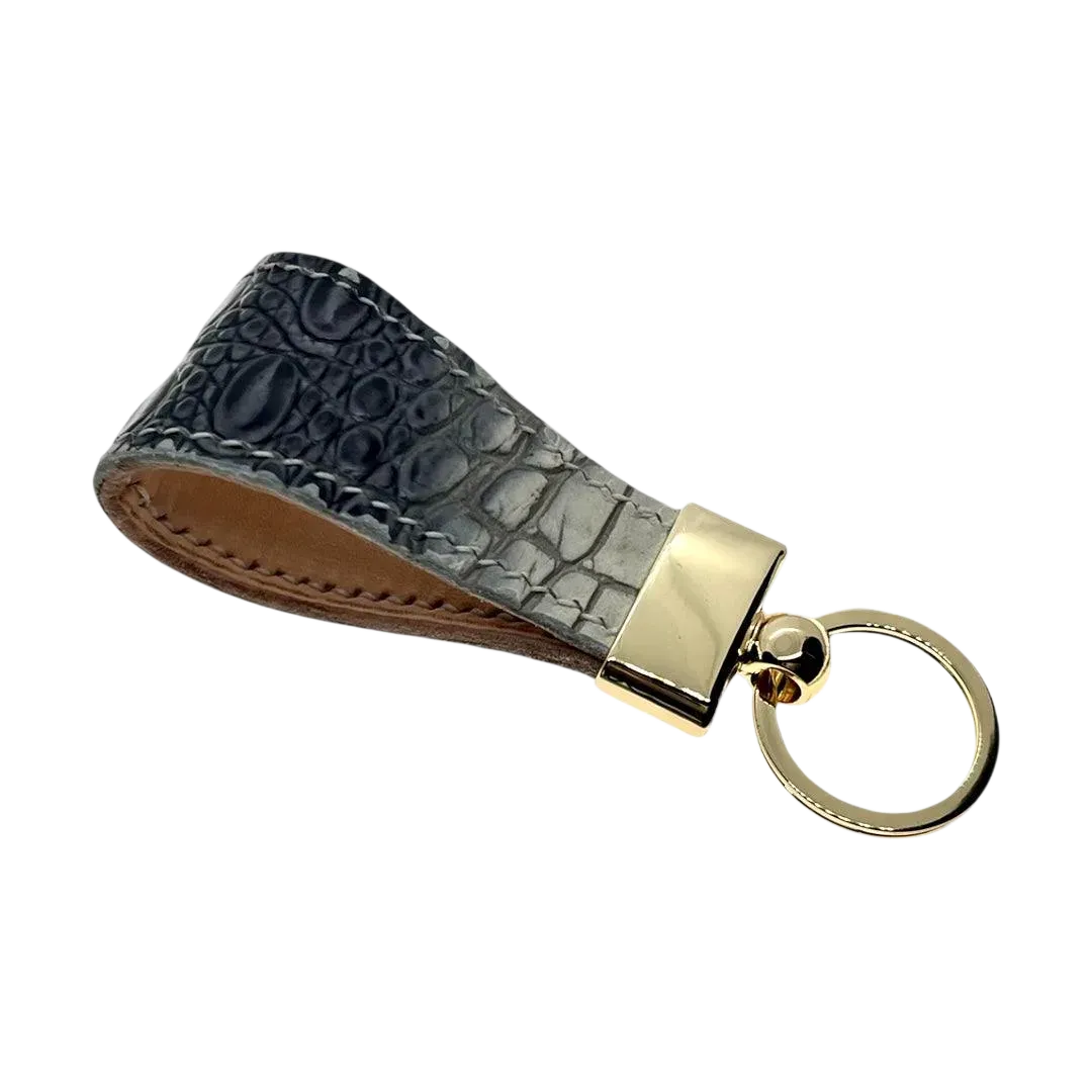 Black leather key chain, full grain leather, front view