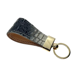 Black leather key chain, full grain leather, front view