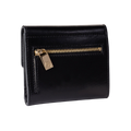 Small black leather snap wallet for women, coin pocket detail