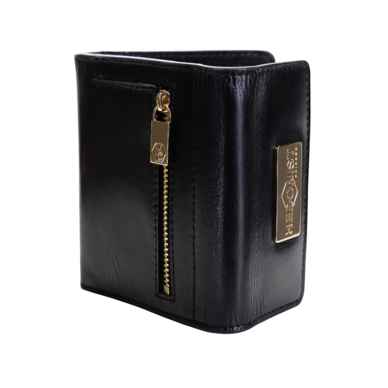Small black leather snap wallet for women by Hedonist Chicago