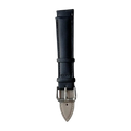 Black top-grain leather watch band, buckle detail close-up