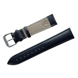 Black top-grain leather watch band, front view