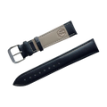 Black top-grain leather watch band, stitching detail close-up