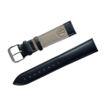 Black top-grain leather watch band, stitching detail close-up
