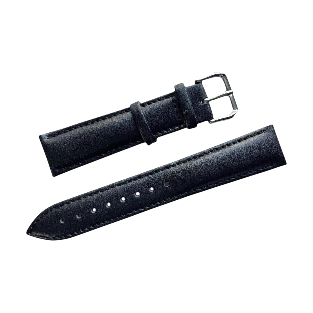Black top-grain leather watch band, texture close-up