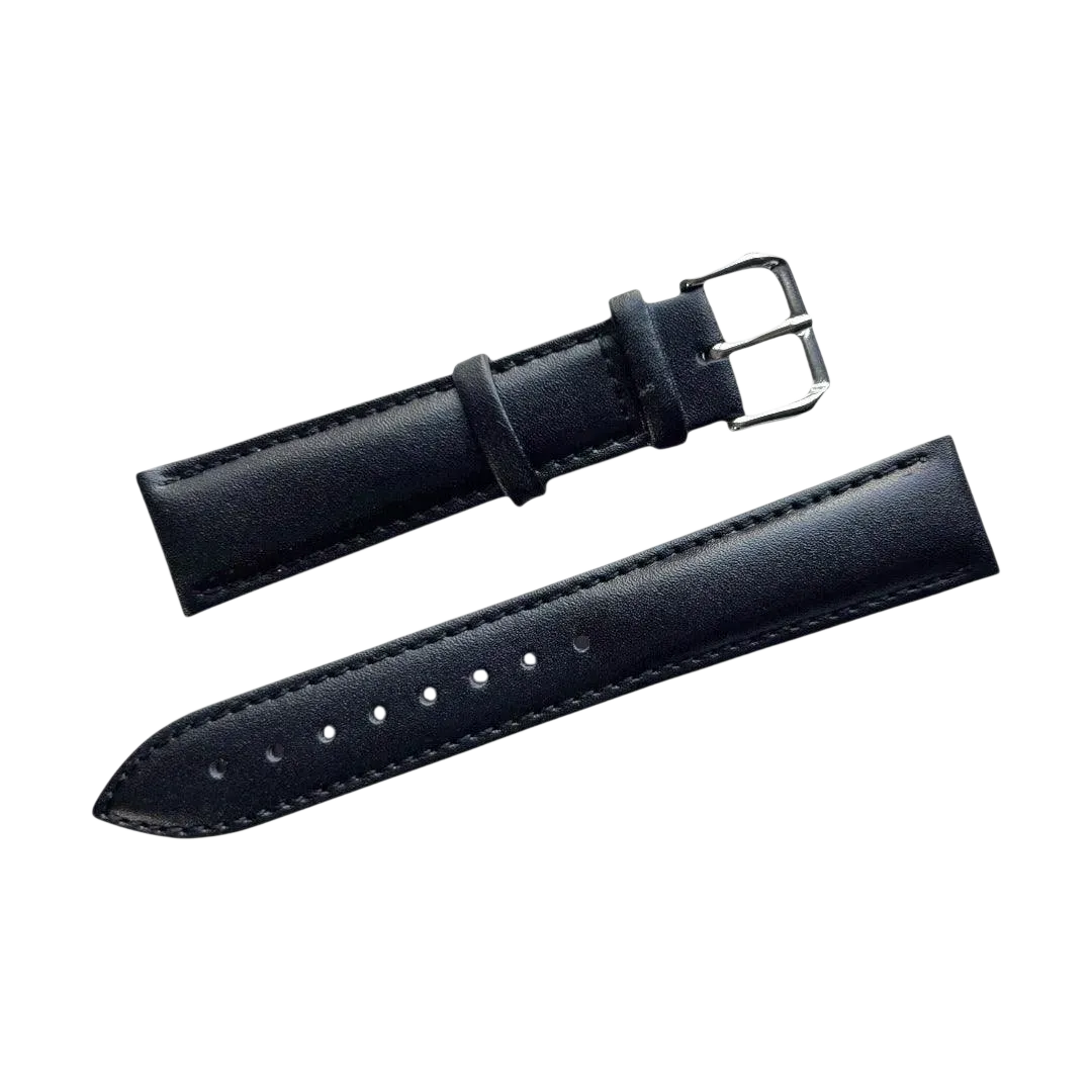 Black top-grain leather watch band, texture close-up