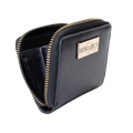 Small black leather zip-around wallet for women by Hedonist Chicago