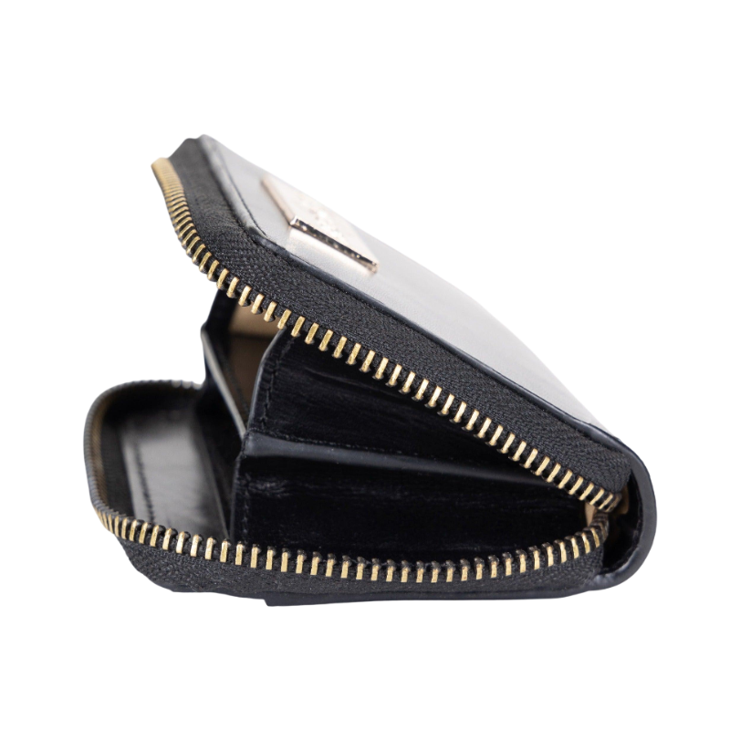 Small black leather zip-around wallet for women by Hedonist Chicago