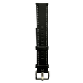 Black leather watch band with quick release bars, quick release buckle detail